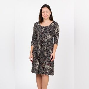 NY Collection long sleeve pleated dress in red/white/black Size S G4